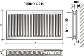 Radiatorius Purmo Compact C 21s, 600-800, pajungimas šone
