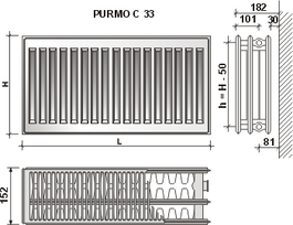 radiatoriai 33 - Radiatorius Purmo Compact C 33, 600-2000, pajungimas šone - 1 nuotrauka