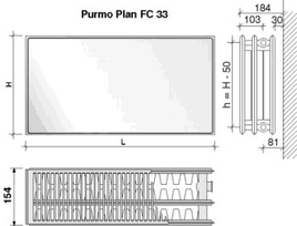 centrines - Radiatorius PURMO FC 33, 900-1000, pajungimas šone - 1 nuotrauka