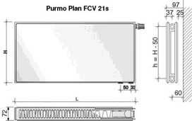 centrinis sildymas - Radiatorius PURMO FCV 21s, 600-2300, pajungimas apačioje - 1 nuotrauka