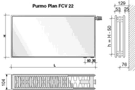 centrinis sildymas - Radiatorius PURMO FCV 22, 600-1400, pajungimas apačioje - 1 nuotrauka