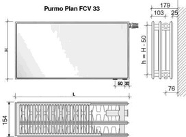 radiatoriai 33 - Radiatorius PURMO FCV 33, 500-800, pajungimas apačioje - 1 nuotrauka