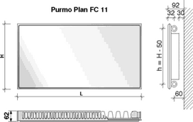 centrines - Radiatorius PURMO FC 11, 300-1000, pajungimas šone - 2 nuotrauka