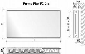 centrinis sildymas - Radiatorius PURMO FC 21s, 500-1600, pajungimas šone - 1 nuotrauka