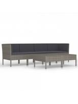 Lauko baldų komplektas VLX 6 Piece Garden Lounge Set Poly Rattan, pilkas/rudas, 4 vietų