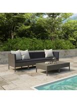 lauko baldai 4 vietu - Lauko baldų komplektas VLX 6 Piece Garden Lounge Set Poly Rattan, pilkas/rudas, 4 vietų - 2 nuotrauka