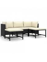 lauko baldai 5 vietu - Lauko baldų komplektas VLX Poly Rattan 5 Piece, juodas/kreminės spalvos, 3-5 vietų - 2 nuotrauka