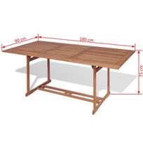 Lauko stalas VLX Garden Solid Teak Wood Table, rudas, 180 x 90 x 75 cm