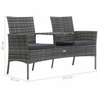 Lauko sofa VLX Poly Rattan, pilka, 152 cm x 62 cm x 85 cm