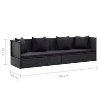 Lauko sofa VLX Poly Rattan, juoda, 200 cm x 60 cm x 58 cm