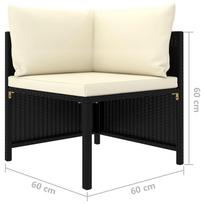 Lauko sofa VLX Poly Rattan, juoda, 174 cm x 60 cm x 60 cm