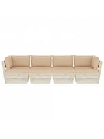 lauko baldai 4 vietu - Lauko baldų komplektas VLX 4-Seater Pallet Sofa With Cushions, smėlio, 4 vietų - 3 nuotrauka