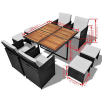Lauko baldų komplektas VLX Poly Rattan and Acacia Wood, juodas/rudas, 8 vietų