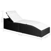 Gultas VLX Sun Lounger w/ Cushion 44134, juodas, 197 cm x 62 cm x 48 - 95 cm