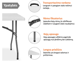 sulankstomas stalas 180x74 - Sulankstomas stalas, 180x74 cm, baltas - 2 nuotrauka
