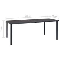 Lauko stalas VLX 313088, antracito, 190 x 90 x 74 cm