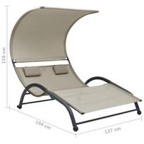 Gultas VLX Double Sun Lounger With Canopy, juodas/kreminės spalvos, 190 cm x 137 cm x 158 cm