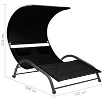 Gultas VLX Double Sun Lounger With Canopy, juodas, 190 cm x 137 cm x 158 cm