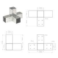 Stulpo sujungimas, 71x71mm, galvanizuotas metalas, x formos
