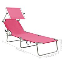 Gultas VLX Folding Sun Lounger w/ Canopy 310327, rožinis