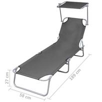 Gultas VLX Folding Sun Lounger w/ Canopy 44291, pilkas
