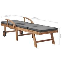 Gultas VLX Sun Lounger 3054634, tamsiai pilka/medžio, 195 cm x 59.5 cm x 35 cm