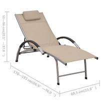 Gultas VLX Sun Lounger, smėlio, 196 cm x 60.5 cm x 51 - 96 cm