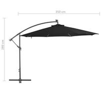 Gembės formos skėtis su aliuminio stulpu, juodos spalvos, 350cm