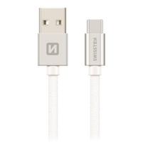 type c to type c laidas 2m - Swissten Textile USB To USB Type-C 3.1 Charge Cable 2m Silver - 1 nuotrauka