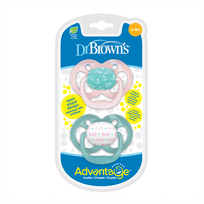  DR. BROWN'S dvipusiai čiulptukai ADVANTAGE, 6–18 mėn., rožinė spalva, 2 vnt.+dangteliai