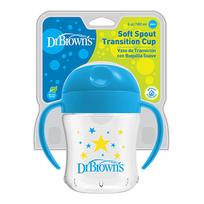 dr brown gertuve - Dr.Browns gertuvė minkštu snapeliu su rankenėlėm 180ml, mėlyna - 1 nuotrauka
