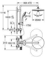 grohe 260 duso sistema - Stacionari dušo sistema Grohe, Euphoria 260, su termostatiniu maišytuvu ir lietaus zonų reguliavimu - 3 nuotrauka
