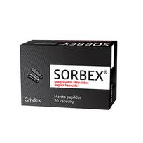 anglies granules - GRINDEX granuliuotos aktyvintos anglies kapsulės SORBEX, 20 kapsulių - 1 nuotrauka