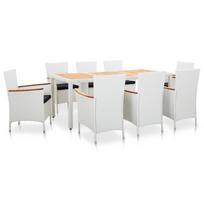 lauko baldu komplektas 9 vietu - Lauko baldų komplektas VLX 9 Piece Outdoor Dining Set Poly Rattan, baltas/juodas, 8 vietų - 11 nuotrauka