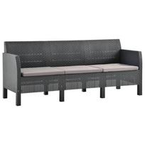 Trivietė sodo sofa su pagalvėlėmis, antracito spalvos, pp