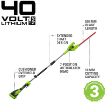 akumuliatorines zirkles - Greenworks G40PHA Dvigubi ašmenys 3,5 kg - 2 nuotrauka
