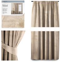 AmeliaHome Velvet Pleat Curtains Cream 140x245cm