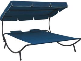 Gultas VLX Outdoor Lounge Bed With Canopy 313523, mėlynas