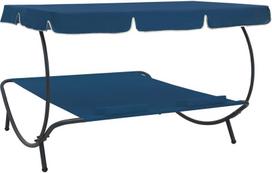 gultai - Gultas VLX Outdoor Lounge Bed With Canopy 313523, mėlynas - 4 nuotrauka