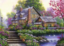 puzzle deliones 1000 - Ravensburger Puzzle Romantic Cottage 1000pcs 151844 - 2 nuotrauka