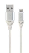 apple laidu - Gembird USB To Lightning Premium Cotton Braided Cable Silver / White 2m - 1 nuotrauka