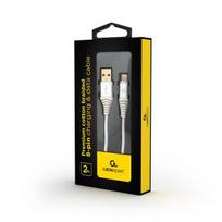 apple laidu - Gembird USB To Lightning Premium Cotton Braided Cable Silver / White 2m - 2 nuotrauka
