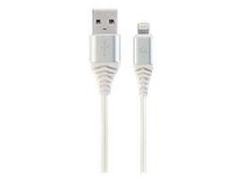 apple laidu - Gembird USB To Lightning Premium Cotton Braided Cable Silver / White 2m - 3 nuotrauka