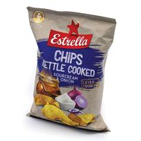 estrella traskuciai - Grietinės ir svogūnų skonio bulvių traškučiai ESTRELLA Kettle, 120 g - 1 nuotrauka