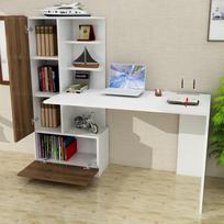 baltas stalas darbui - Kalune Design Studijų stalas Domingos - Baltas, Walnut - 4 nuotrauka