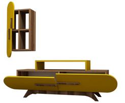 graikiniai riesutai - Kalune Design TV vienetas Rose S - Walnut, Geltona - 2 nuotrauka