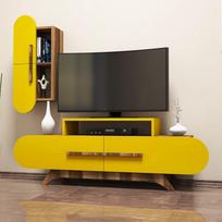 graikiniai riesutai - Kalune Design TV vienetas Rose S - Walnut, Geltona - 3 nuotrauka