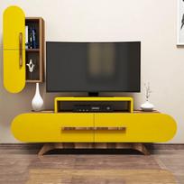 graikiniai riesutai - Kalune Design TV vienetas Rose S - Walnut, Geltona - 4 nuotrauka
