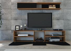 graikiniai riesutai - Kalune Design TV vienetas Taç - Walnut, Juodas - 4 nuotrauka
