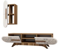 graikiniai riesutai - Kalune Design TV vienetas Defne - Walnut, Baltas - 2 nuotrauka